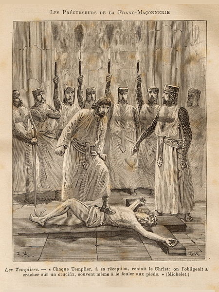 Templar initiate trampling on the cross